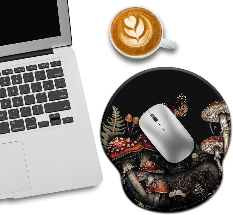 LIMKRIAN Mushroom Mouse Pad with Wrist Rest, Ergonomic Mouse Pad Wrist Support with Non-Slip Pain Relief PU Base, Funny Gaming Computer Mousepad, Cute Office Supplies Home Desk Accessories Decor - Image 3